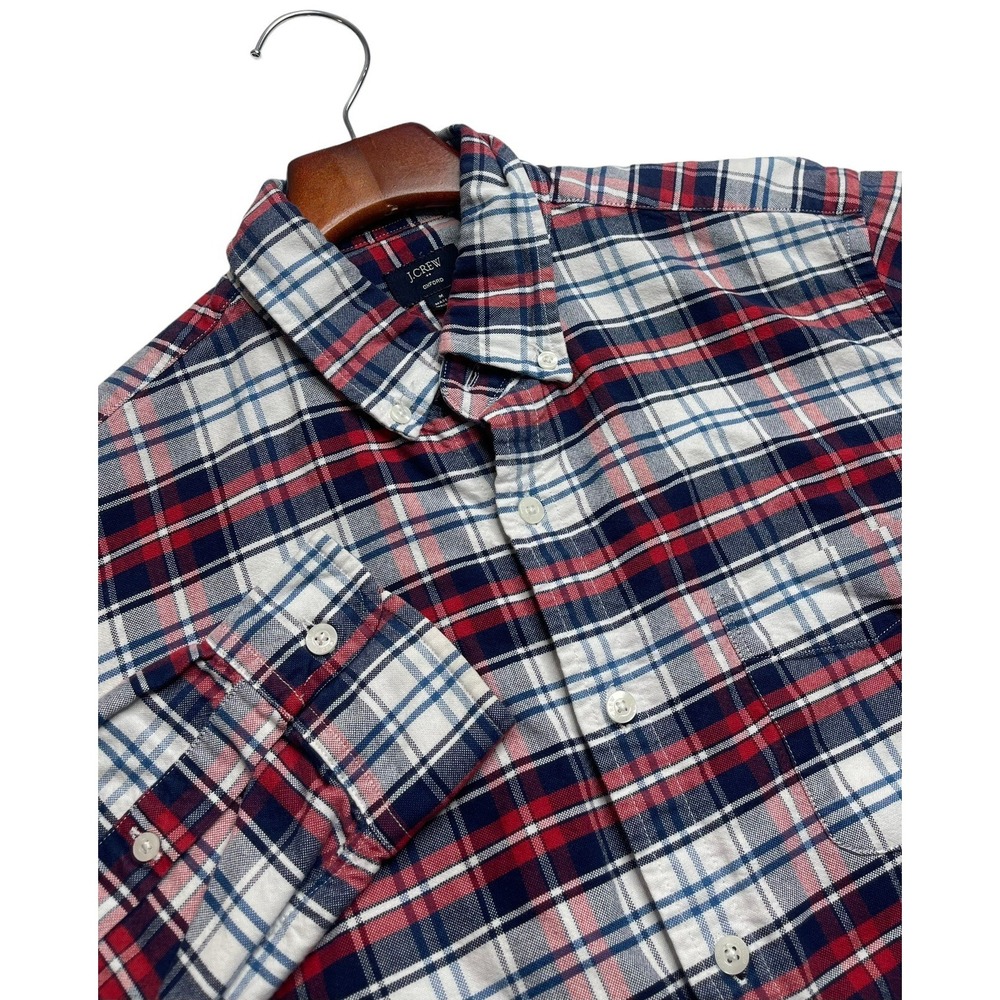 J Crew Mens Button Down Oxford Shirt/Flannel  Sz M Red Plaid Long Sleeve Classic